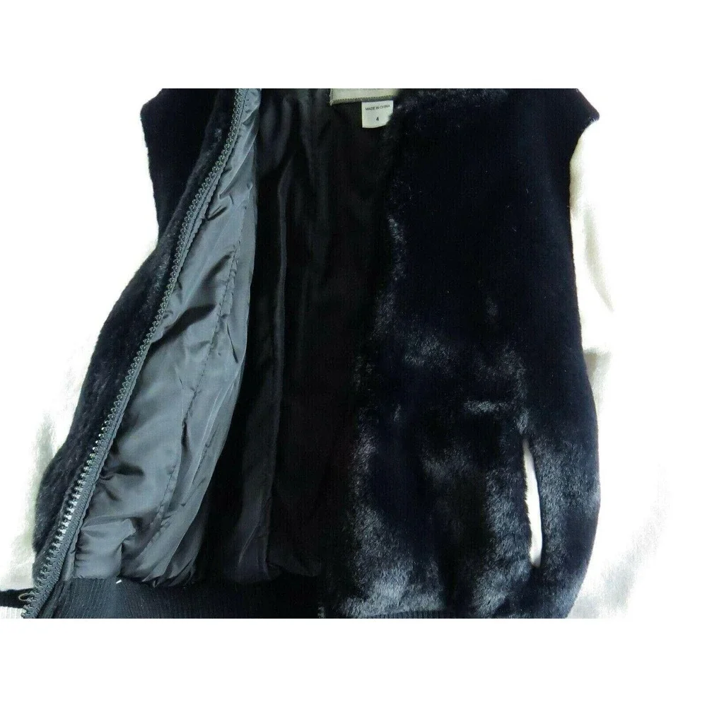 American‎ Widgeon Kids Faux Fur Varsity Bomber Jacket Black White Size 4